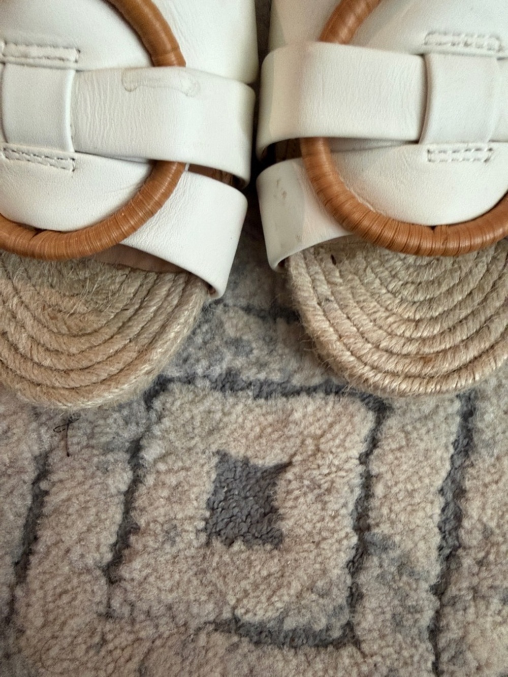 Veronica Beard Cream Leather Slip-On Mules with Tan Ring Detail - Picture 13 of 14